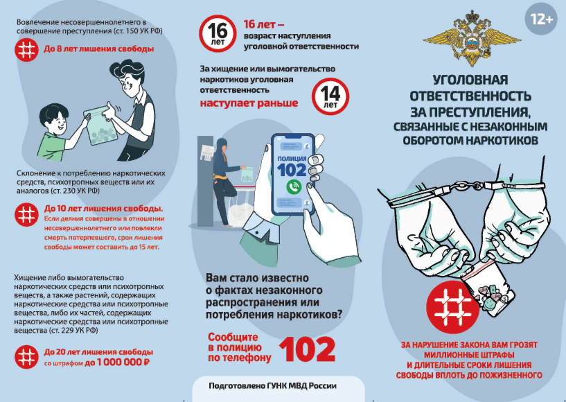 Буклет об уголовной ответственности за преступления, связанные с незаконным оборотом наркотиков.